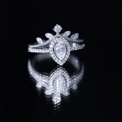 Vintage Style Moissanite Teardrop Wedding Ring Set