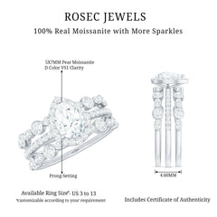 Pear Shaped Moissanite Engagement Ring with 2 Enhancers