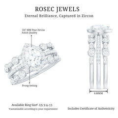 2.25 CT Teardrop Zircon Trio Wedding Ring Set in Gold