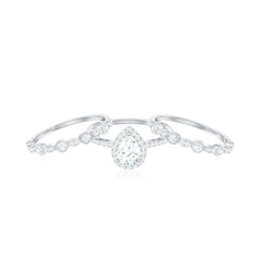 2.25 CT Teardrop Zircon Trio Wedding Ring Set in Gold