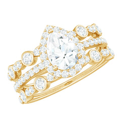 2.25 CT Teardrop Zircon Trio Wedding Ring Set in Gold