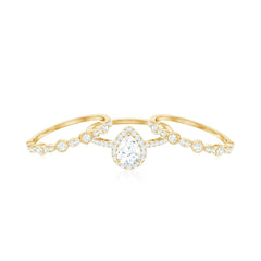 2.25 CT Teardrop Zircon Trio Wedding Ring Set in Gold