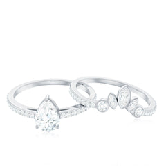 Pear Cut Moissanite Solitaire Bridal Ring Set with Certificate