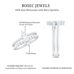 Marquise Cut Moissanite Engagement Ring with V-Shaped Wedding Band