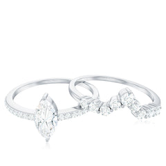 Marquise Cut Moissanite Engagement Ring with V-Shaped Wedding Band
