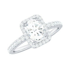 2 CT Oval Cut Zircon Halo Engagement Ring with Side Stones