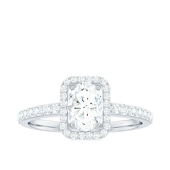 2 CT Oval Cut Zircon Halo Engagement Ring with Side Stones