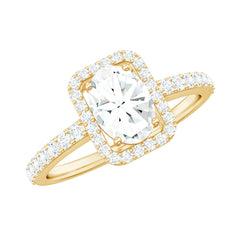 2 CT Oval Cut Zircon Halo Engagement Ring with Side Stones