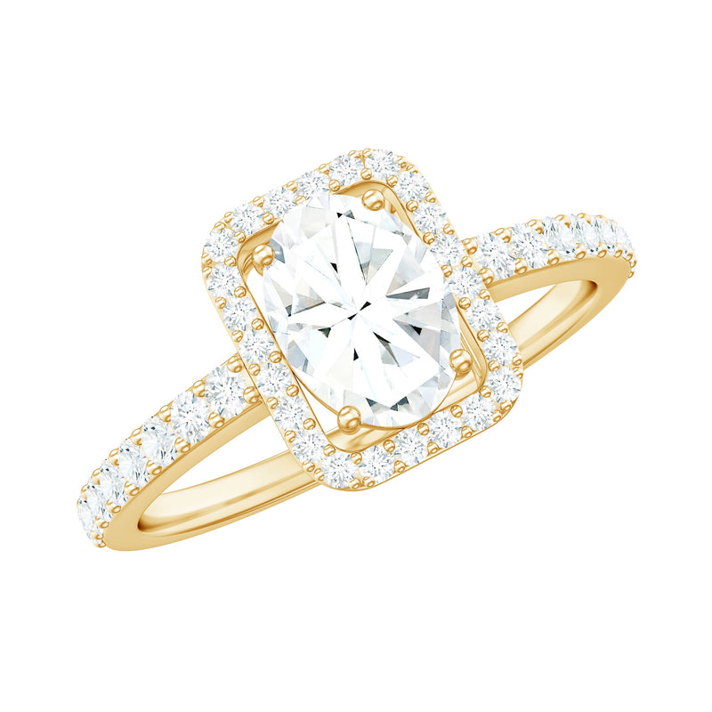 2 CT Oval Cut Zircon Halo Engagement Ring with Side Stones