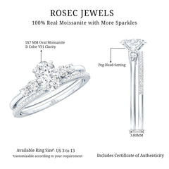 Certified Moissanite Oval Shaped Wedding Ring Set