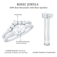 Oval Cut Moissanite Engagement Ring with Wedding Band Set