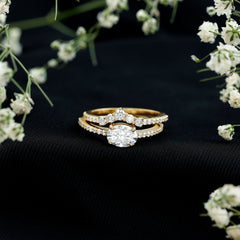 Oval Cut Moissanite Engagement Ring with Wedding Band Set