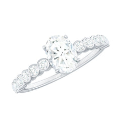 Oval Cut Moissanite Engagement Ring with Side Stones