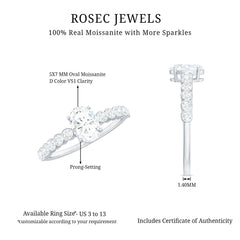 Oval Cut Moissanite Engagement Ring with Side Stones