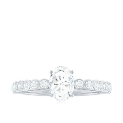 Oval Cut Moissanite Engagement Ring with Side Stones