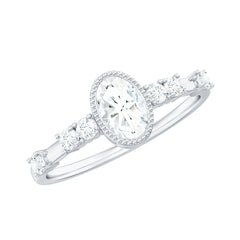 Oval Shape Zircon Solitaire Engagement Ring with Side Stones