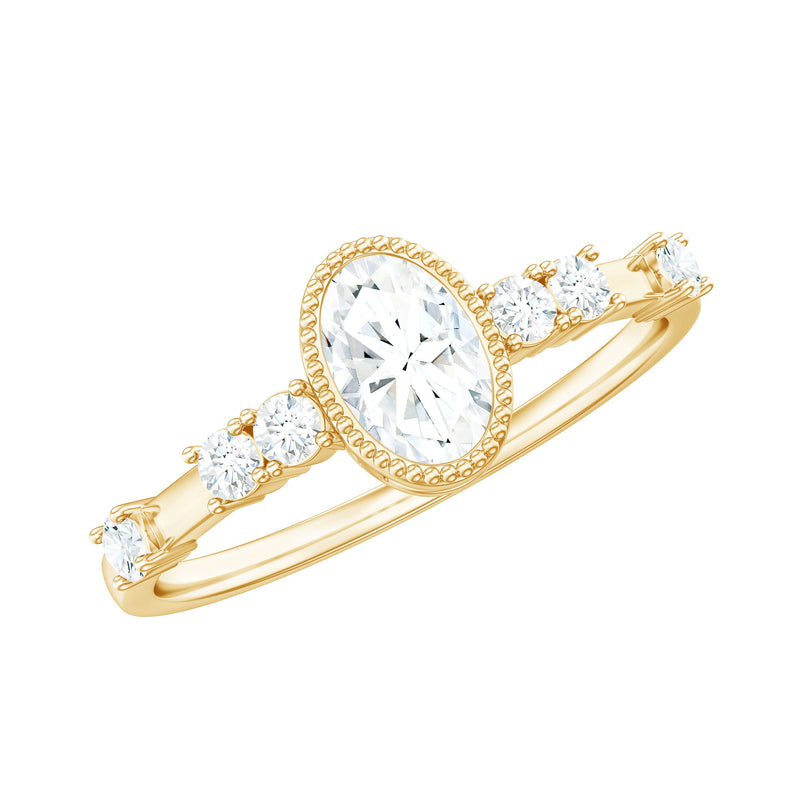 Oval Shape Zircon Solitaire Engagement Ring with Side Stones