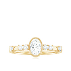 Oval Shape Zircon Solitaire Engagement Ring with Side Stones