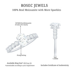 Certified Moissanite Oval Cut Engagement Ring with Side Stones