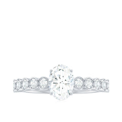 Certified Moissanite Oval Cut Engagement Ring with Side Stones