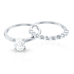 Oval Cut Moissanite Solitaire Bridal Ring Set for Women
