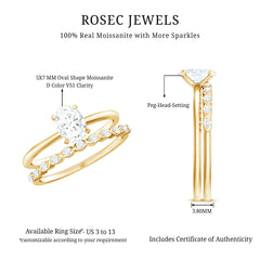 Oval Cut Moissanite Solitaire Bridal Ring Set for Women