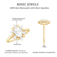 Certified Oval Moissanite Flower Halo Engagement Ring