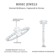 1.75 CT Oval Cut Solitaire Zircon Engagement Ring with Side Stones