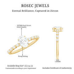 1.75 CT Oval Cut Solitaire Zircon Engagement Ring with Side Stones