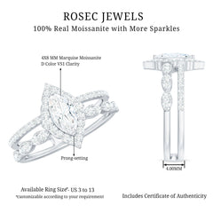 Marquise Cut Moissanite Double Band Engagement Ring with Certificate