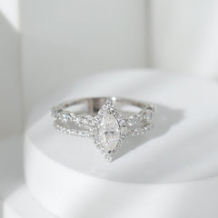 Marquise Cut Moissanite Double Band Engagement Ring with Certificate