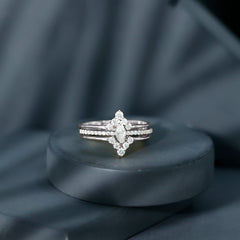 Marquise Cut Moissanite Solitaire Trio Ring Set