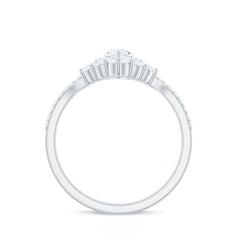 Marquise Cut Moissanite Halo Engagement Ring with Chevron Wedding Band