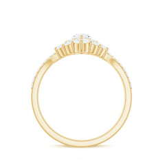 Marquise Cut Moissanite Halo Engagement Ring with Chevron Wedding Band