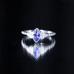 Vintage Style Marquise Tanzanite Promise Ring with Diamond Trio