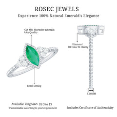 Vintage Inspired Emerald Promise Engagement Ring with Trio Diamond