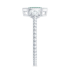 Vintage Inspired Emerald Promise Engagement Ring with Trio Diamond