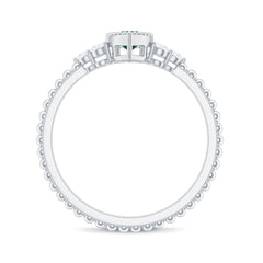 Vintage Inspired Emerald Promise Engagement Ring with Trio Diamond