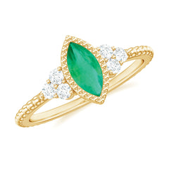 Vintage Inspired Emerald Promise Engagement Ring with Trio Diamond