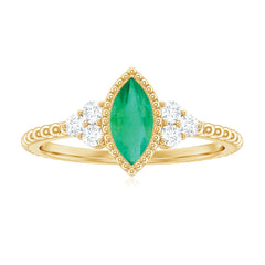 Vintage Inspired Emerald Promise Engagement Ring with Trio Diamond