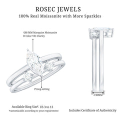 Marquise Cut Moissanite Engagement Ring with Stackable Band