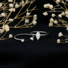 Marquise Cut Moissanite Engagement Ring with Stackable Band