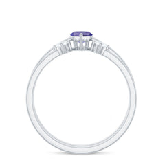 Natural Marquise Tanzanite Diamond Promise Ring Set of 2