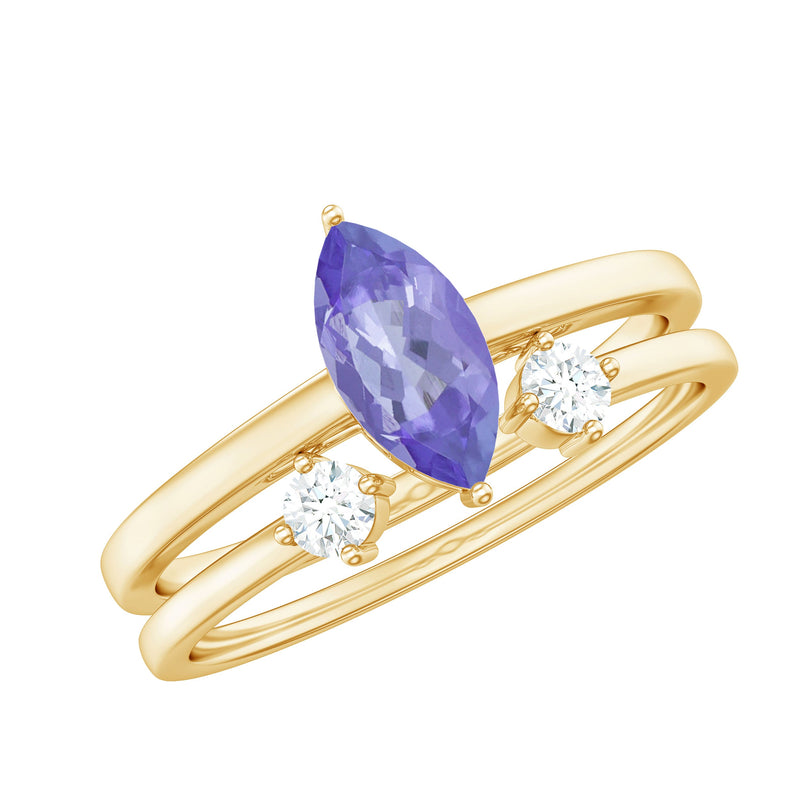 Natural Marquise Tanzanite Diamond Promise Ring Set of 2