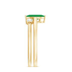 Natural Marquise Emerald Diamond Promise Ring Set of 2