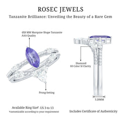 Natural Marquise Tanzanite Diamond Engagement Ring Set