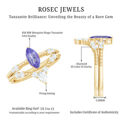Natural Marquise Tanzanite Diamond Engagement Ring Set