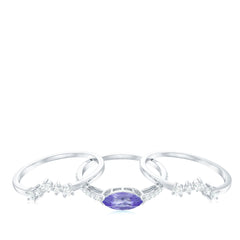 Certified Real Marquise Tanzanite 3 Piece Wedding Ring Set with Diamond