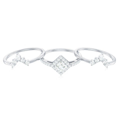 Princess Cut Moissanite Trio Bridal Ring Set with Certificate