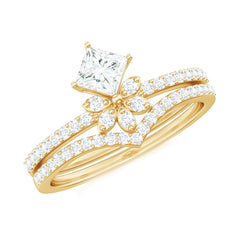 Princess Cut Certified Moissanite Flower Wedding Ring Set